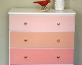Coral Ombre Painted Wood Dresser. Pantone. Apricot. Beach House Sunset.