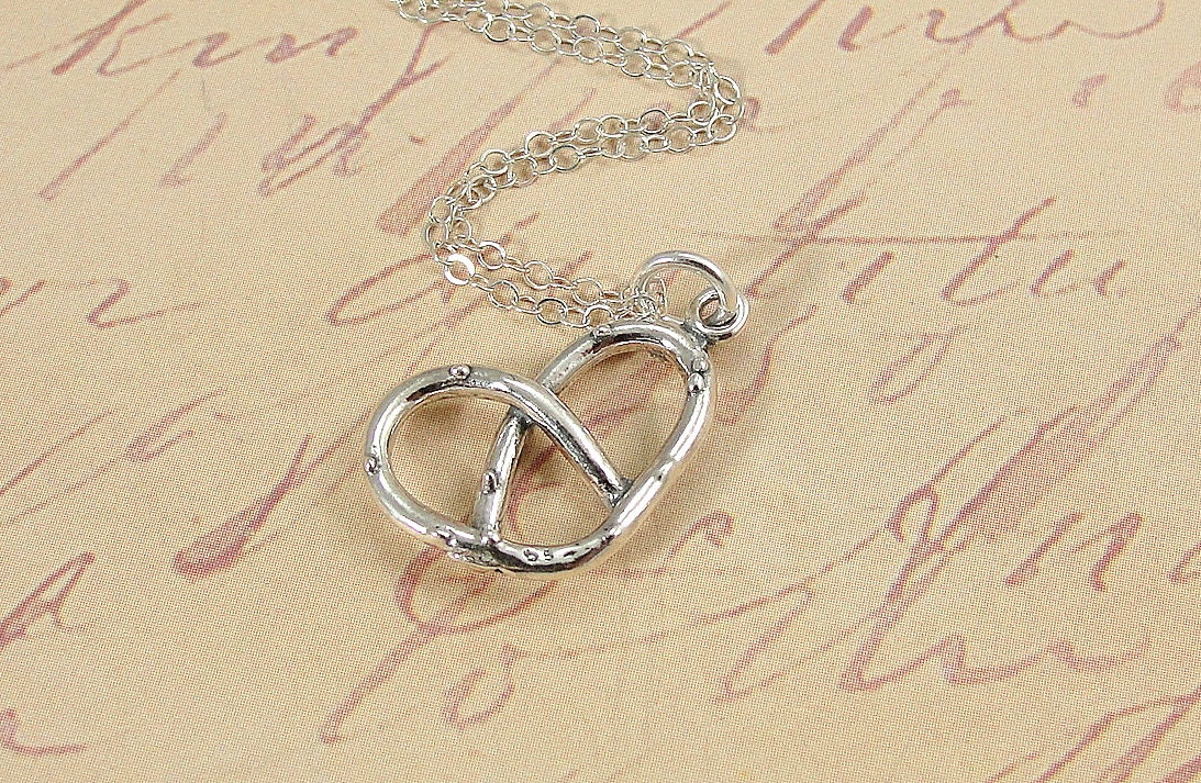 Pretzel Necklace, Sterling Silver Pretzel Charm on a Silver Cable Chain