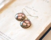 Ranunculus Flower Bouquet Earrings. Bronze Cameo Drop Earrings - Summer Jewelry.