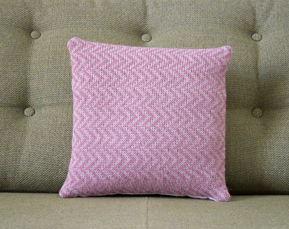 Luxury Pink Throw Pillow  - Modern Geometric Chevrons - in Mohair, Silk and Linen
