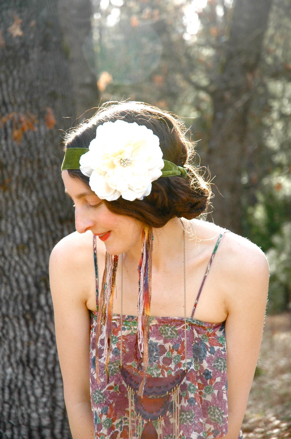 Art Nouveau Style Headband... Vintage Velvet Ribbon... Vintage Rhinestone Detail