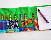 Crayon Roll Up - Crayon Holder - Kids Organizer with Pad & Crayons - Back to School, Green - KatelyB