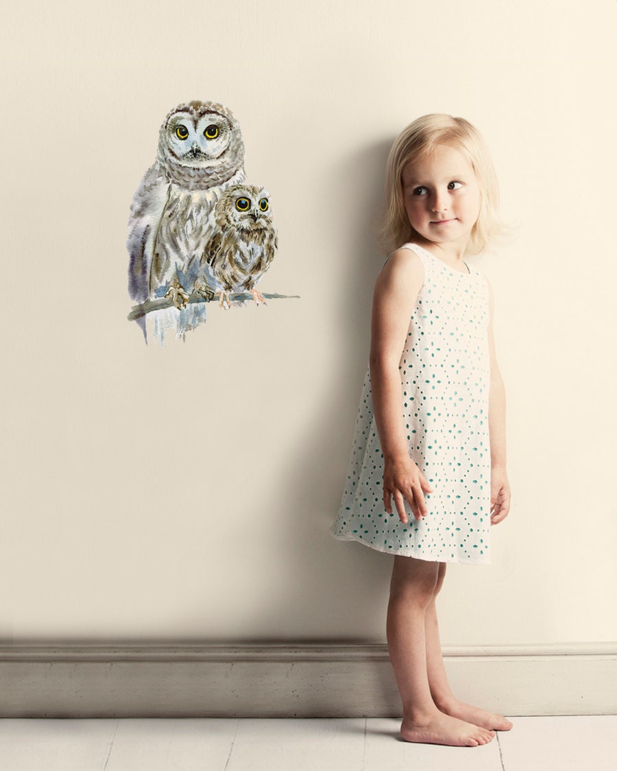 Woodland Owls Wall Decal, Fabric Wall Sticker ( Not Vinyl ) - Mini