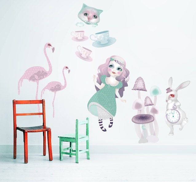 Alice in Wonderland Fabric Wall Decals (non vinyl) Medium