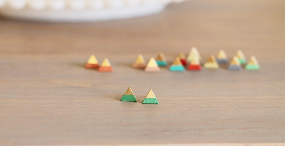 Small Color Dipped Brass Geometric Triangle Studs
