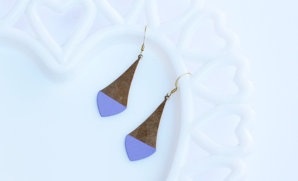 Pointed Lavender Color Dipped Brass Dangle Earrings
