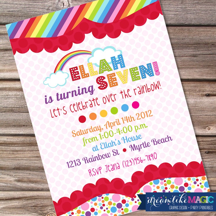 Printable Party Invitation-Over the Rainbow Design Il_570xn
