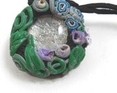 Now 20% off with coupon- Neclace - Sculpted Polymer Clay PENDANT one of a kind necklace, water pond, dome glass Hand made in USA