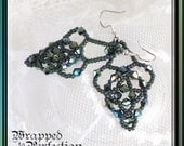 Seed Bead Chandelier Earrings / Lace Beadweaving / Indicolite Blue Green / Boho Bohemian Gypsy / Dangle / Allergy Free