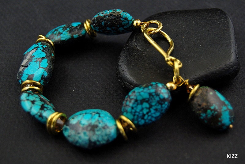 Turquoise on Brass Bracelet