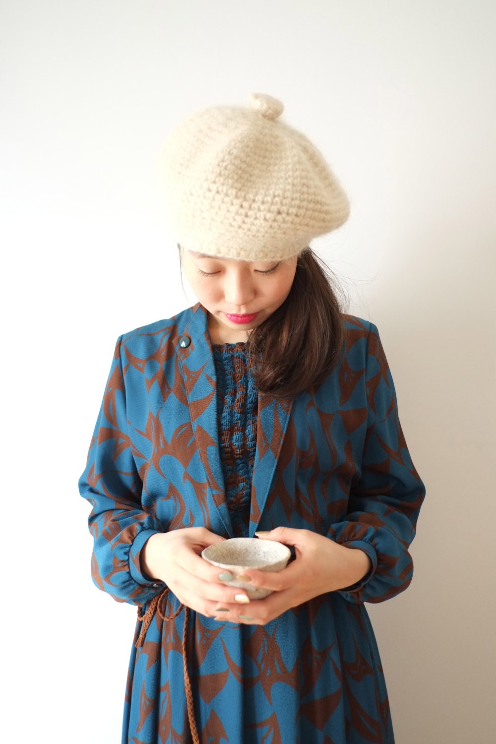 Teal crepe Japanese vintage dress, xs - s