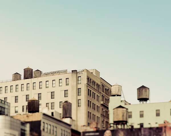 Water towers of New York, Ombre NY photography, mint blue, beige, industrial, urban, architectural - 8x10 photography
