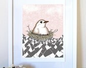 A Bird's Nest, Illustration Print 6x8'