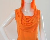 Womens top. Summer hoodie top. Asymmetric sleeveless shirt. Orange blouse summer hoodie top. Womens clothing.  Custom plus size clothing
