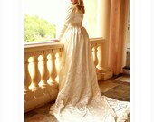 Vintage 40s wedding Dress in Silk Satin and Chantilly Lace with Satin Rope Bow Accents and Train Fairty Tale Princess Gown M L
