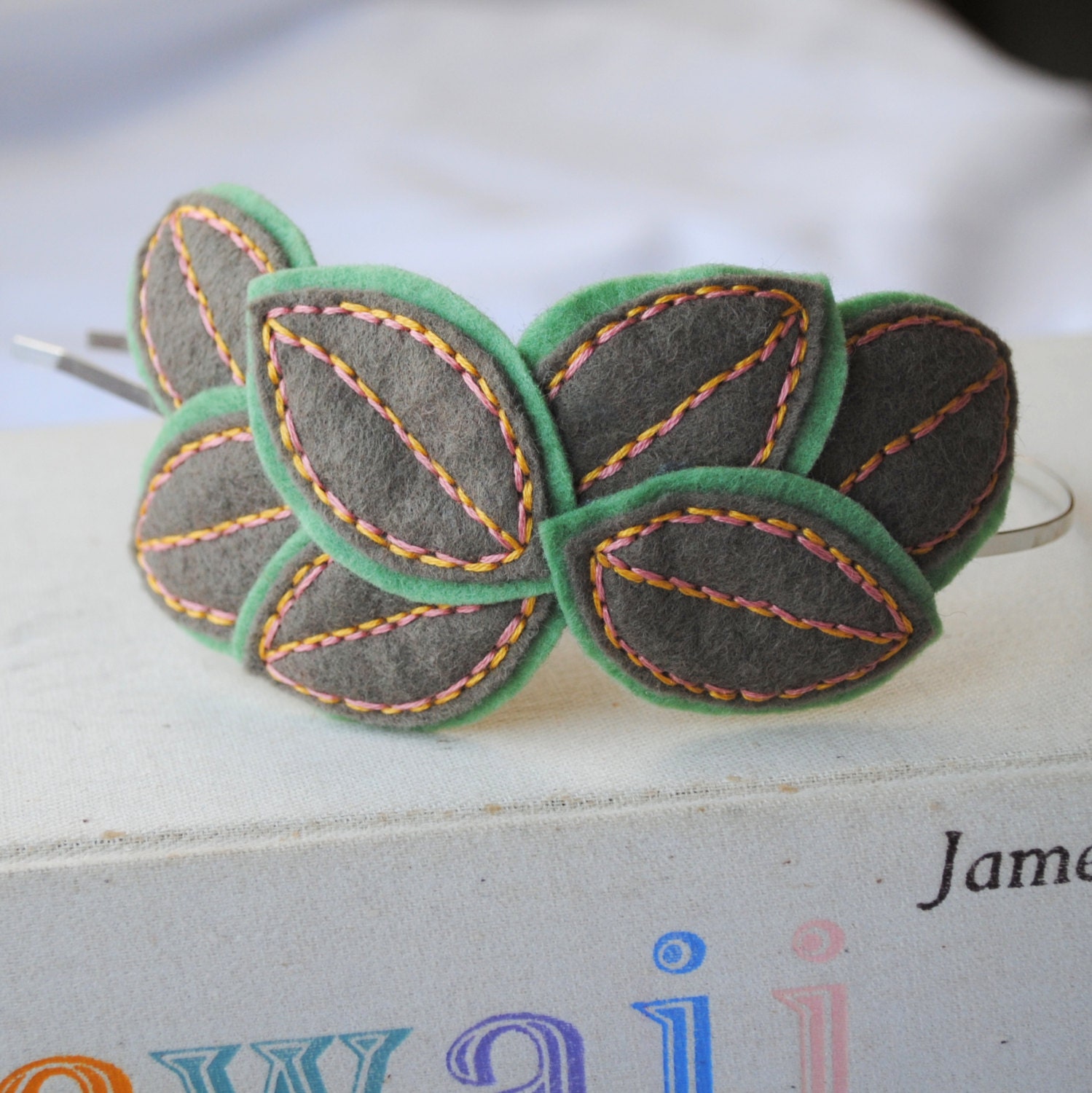 Mint, Gray, Pink and Yellow Leaf Headband - Grecian Headpiece - Leaf Hair Accessory - Leaf Fascinator