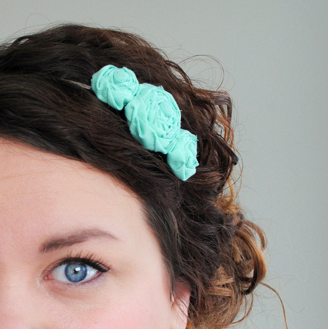 Mint Green Rosette Flower Headband - Pastel Green Statement Headband - Light Green
