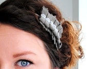 Gray and Cream Bow Headband - Grey Statement Headpiece - Bow Fascinator