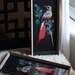 Pair of Brightly Colored Bohemian Framed Birds - Handpainted and Feathered