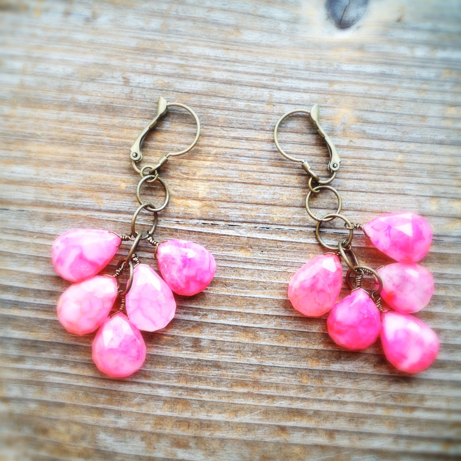 Veined Neon Pink Chalcedony Earrings