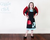 2 piece set, Dragon Wings and Fire Breathing Dragon Dress, childrens clothing, girls dress, 2T, 3T, 4T, 5, 6, 7, 8, 10, 12, 14
