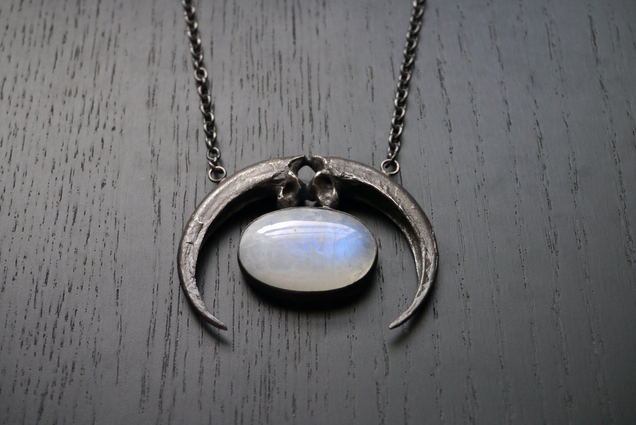 Amulet Of Europa - Eagle talon crescent moonstone necklace