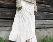 LONG HEMP SKIRT -  Wrap around Ruffle - Hippie Boho Eco Organic Wedding Bride - Off white Cream - Regular  length