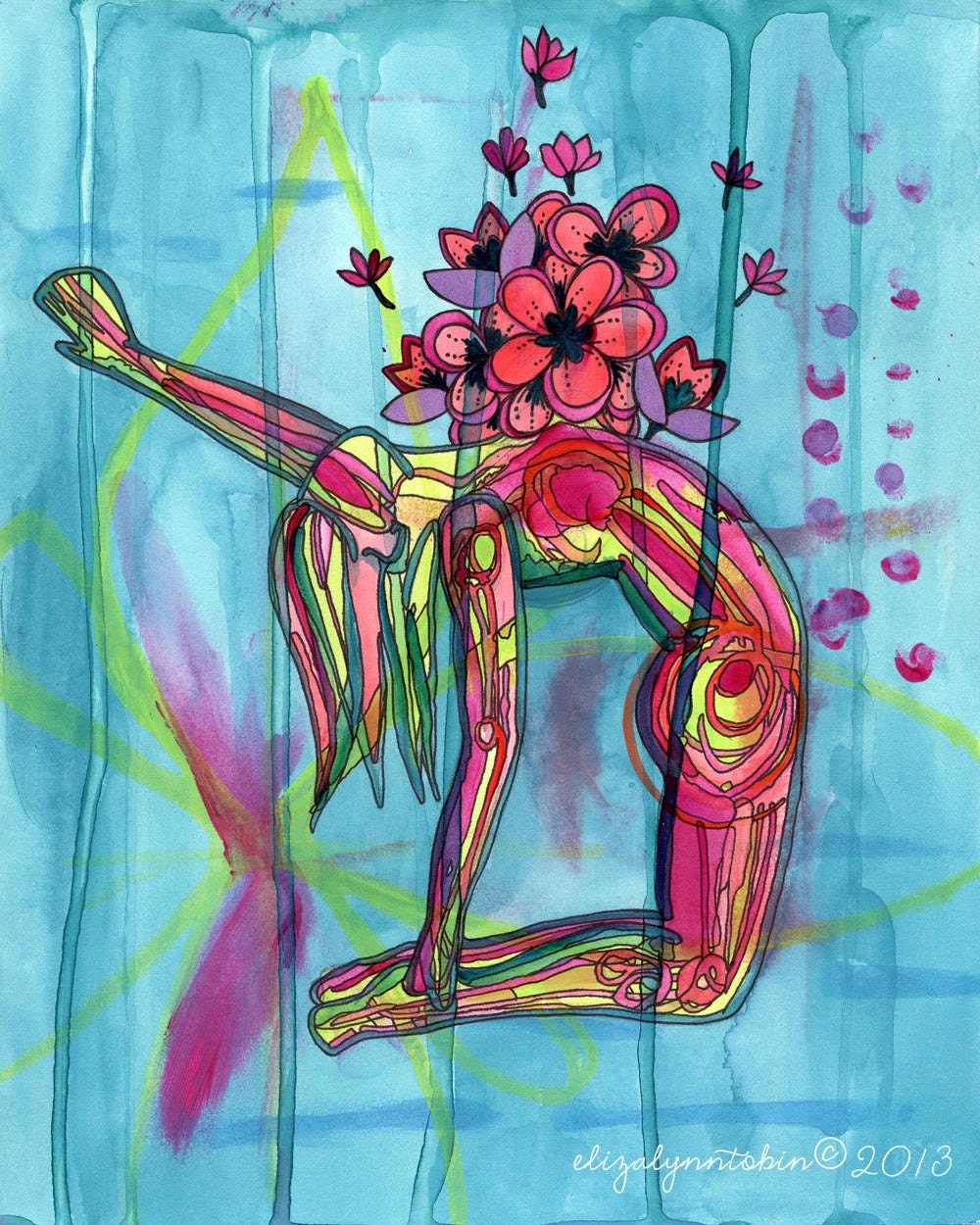 Yoga Art Blossoming Heart (6x8 Fine Art Print)