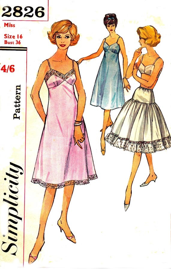 1960s Vintage Lingerie Sewing Pattern Slip and Petticoat Bust 36 Waist 28 Simplicity 2826