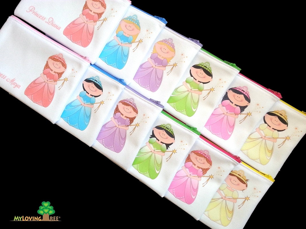 Personalized zipper pouch princess birthday party favors cosmetic pouch zipper pencil case zipper bags