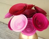 12 Large Pink and Red Paper Flowers, Crimson and Pink Flowers