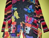 Black and Bright Butterfly sweater coat fits med thru 2x