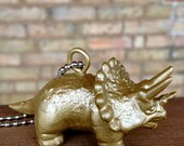 Vintage Plastic Toy Triceratops Dinosaur Charm and Chain  - Terry