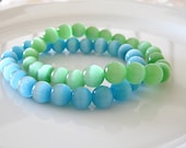 Turquoise Blue & Spring Green Cat's Eye Bracelet Set