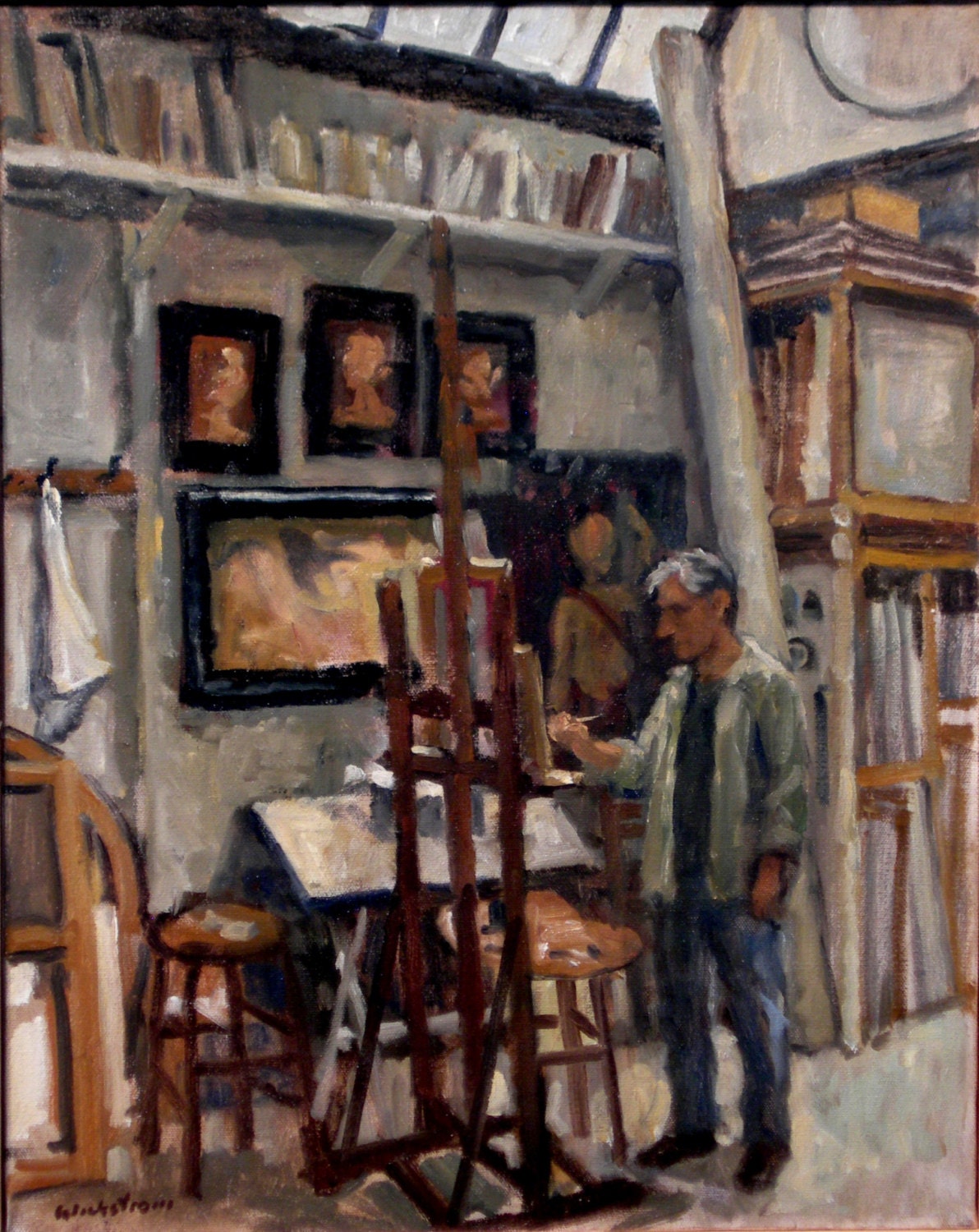 Interior, In Eric's Studio. Original Oil on Canvas,18x24 Figure Painting, Original Oil Painting