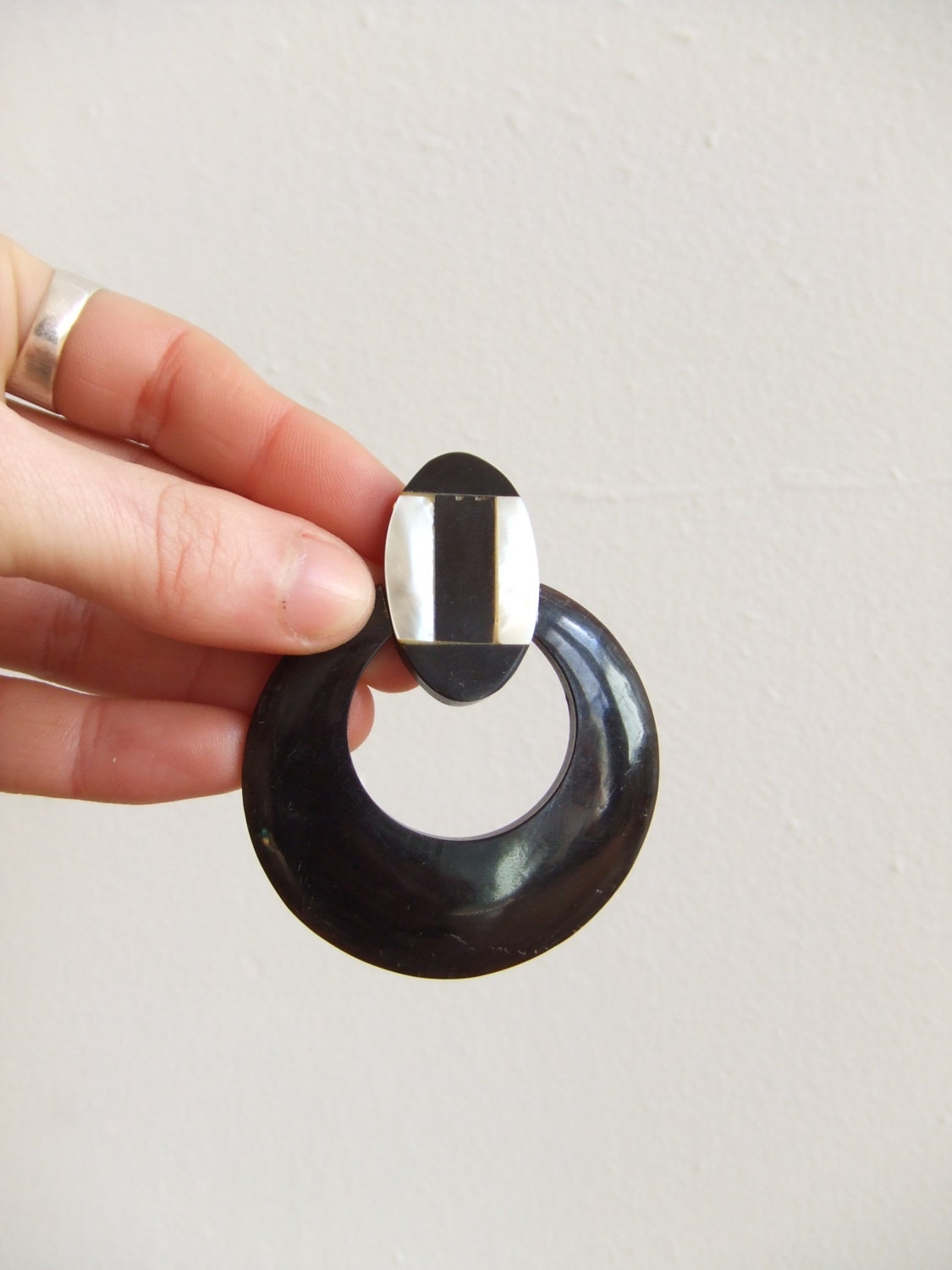 Vintage 1980s lacquered wood and opal clip-on earrings