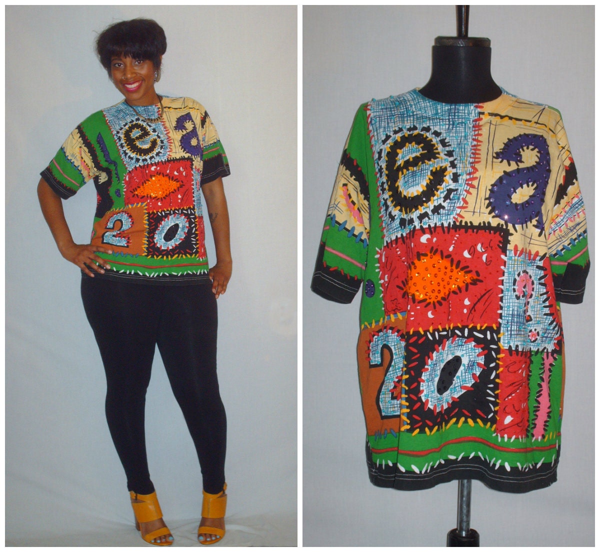 Vintage 1990s Colorful Sequence Beaded Shirt