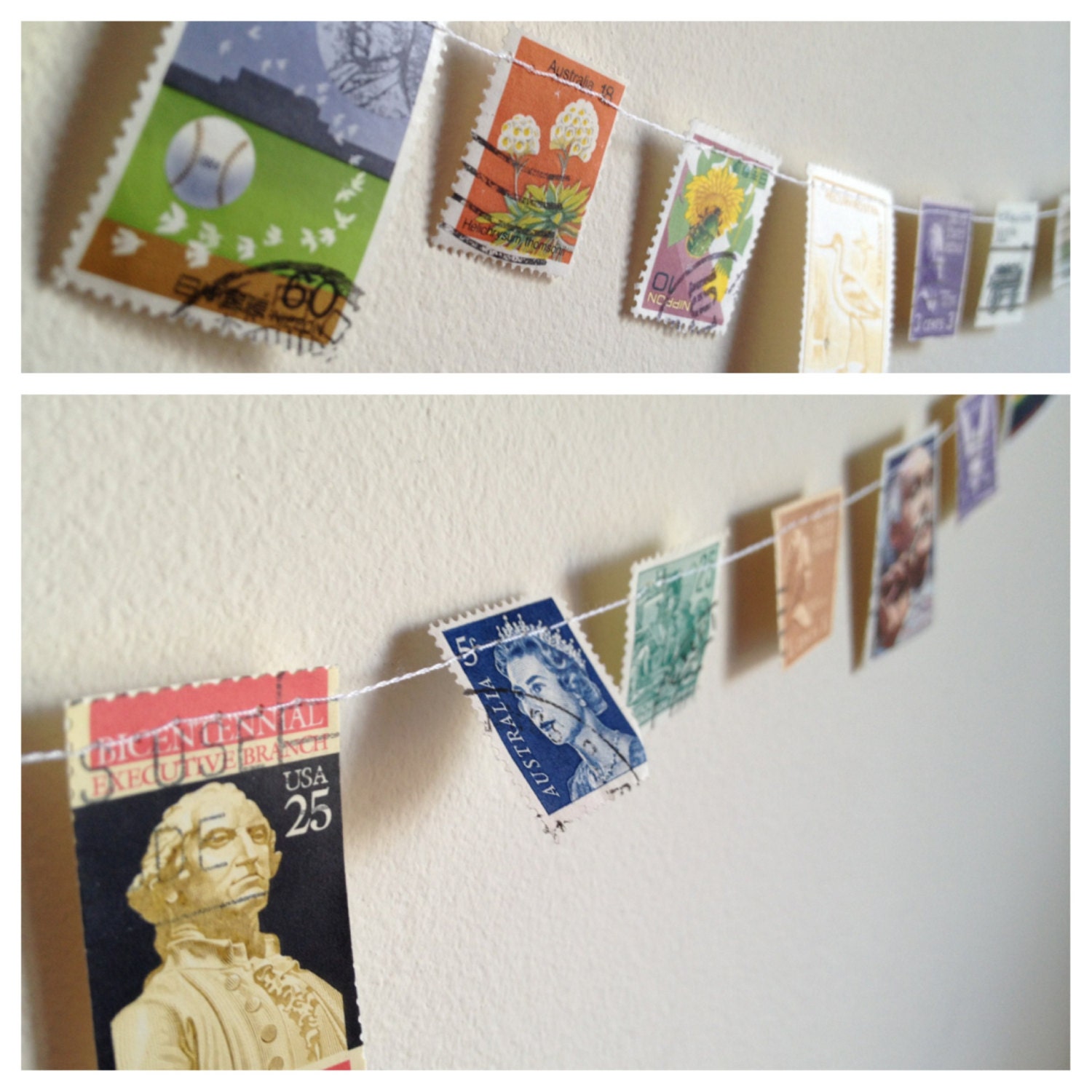 Mini Banner- Postage Stamps- Unique Handmade Garland