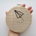 Paper Airplane- Five Inch Embroidery Hoop Wall Art- Machine Stitched and Hand Embroidered