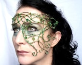 Green vine half mask, handmade, masquerade, made to order