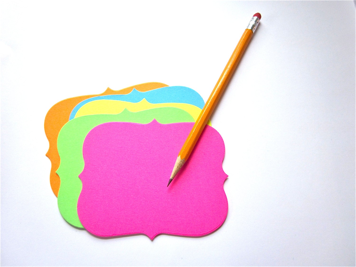 Neon Label Cards, Top Note/Flat Bracket Labels Set of 24 Fluorescent Colors Hot Pink, etc.