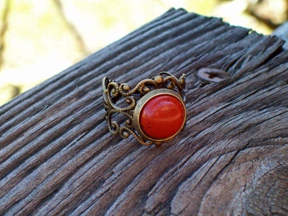 Dreams - Red Jasper Cabochon Filigree Adjustable Ring