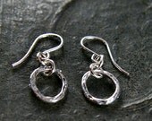 Tiny Sterling Silver Hoop Earrings, Rustic Oval Rings - Everyday Casual Womens Fashion Accessory