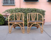 Pair of Mid Century Modern Rattan Chairs with Leopard Print Seats  (Los Angeles)