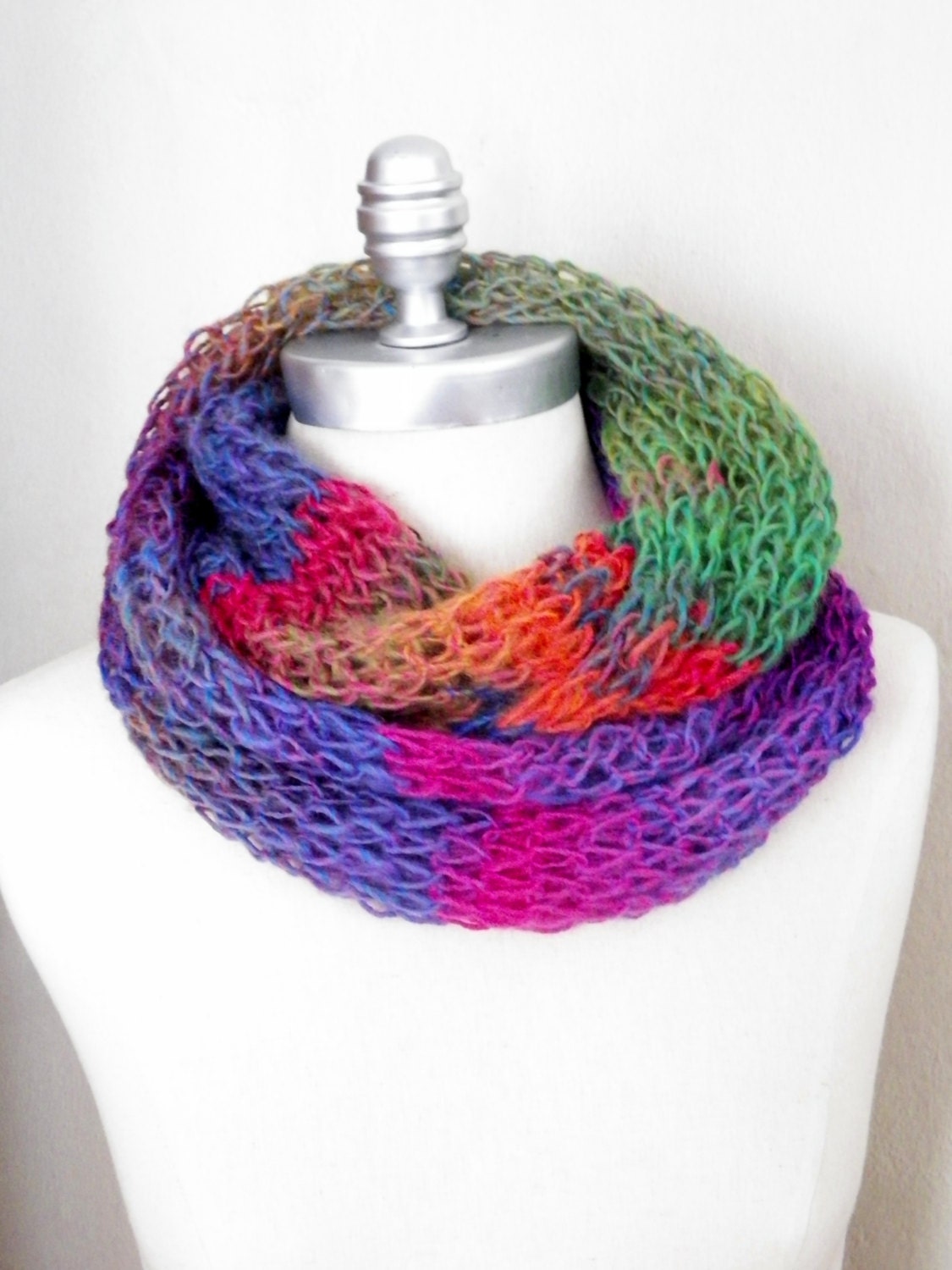 Multicolor Neon Scarf, Infinity Scarf, Knit Circle Scarf, Loop Scarf, Mobius Scarf, Fashion Knitwear, Spring Essentials