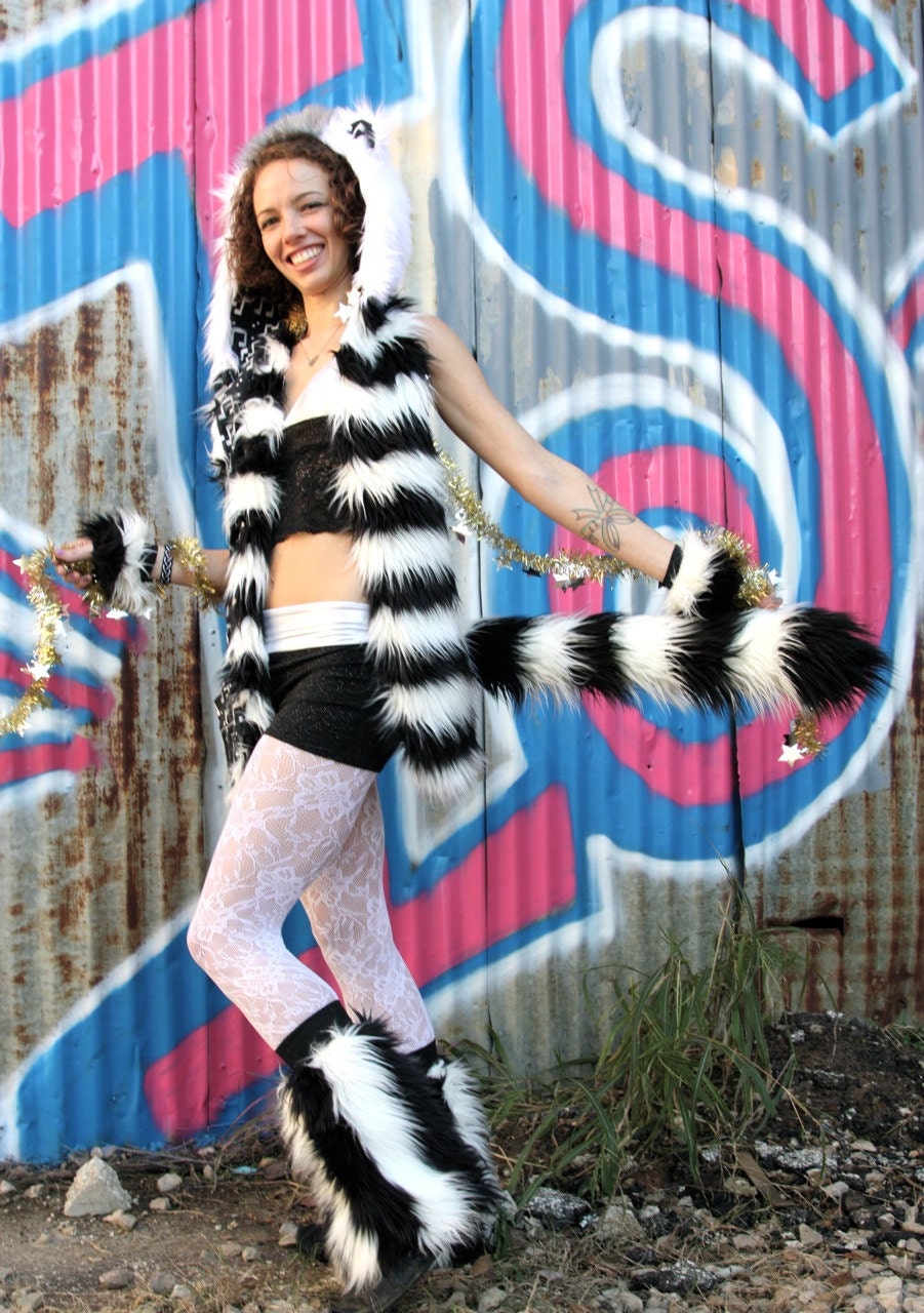 AniMal COSTUME - 5 piece YOU choose colors & design -- fluffies furry cosplay Handmade spirit animal hood hat leg warmers skirt Adult unisex