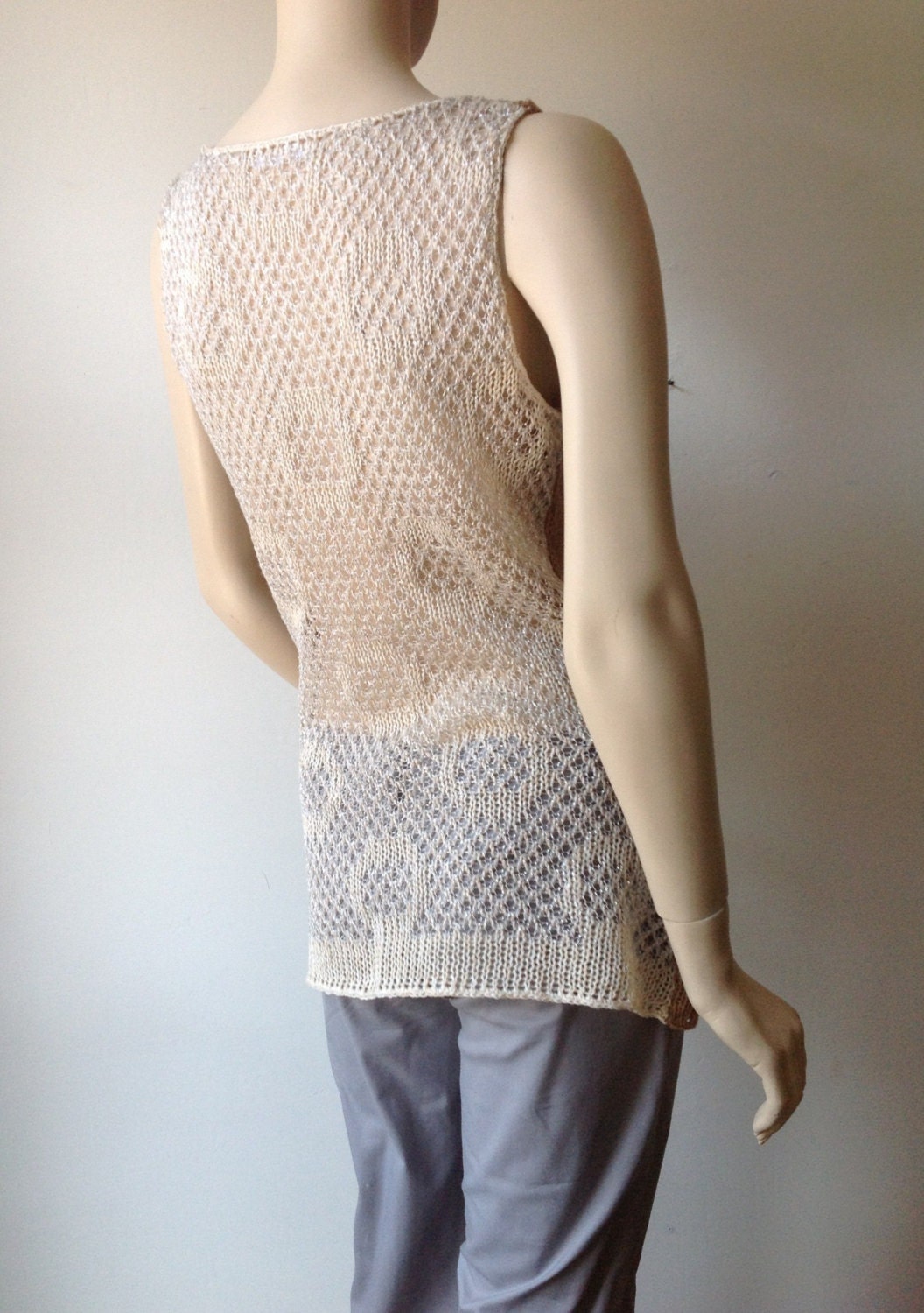 Knitted sleeveless linen top "DEW", beige-creme