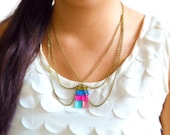 Neon Chain Collar Necklace Fringe Pendant Tassel and Chainmaille