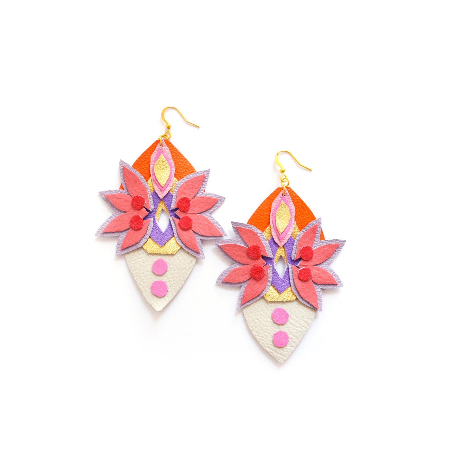 Geometric Leather Earrings Neon Suede Rhinestone Gems Boho Tribal Jewelry
