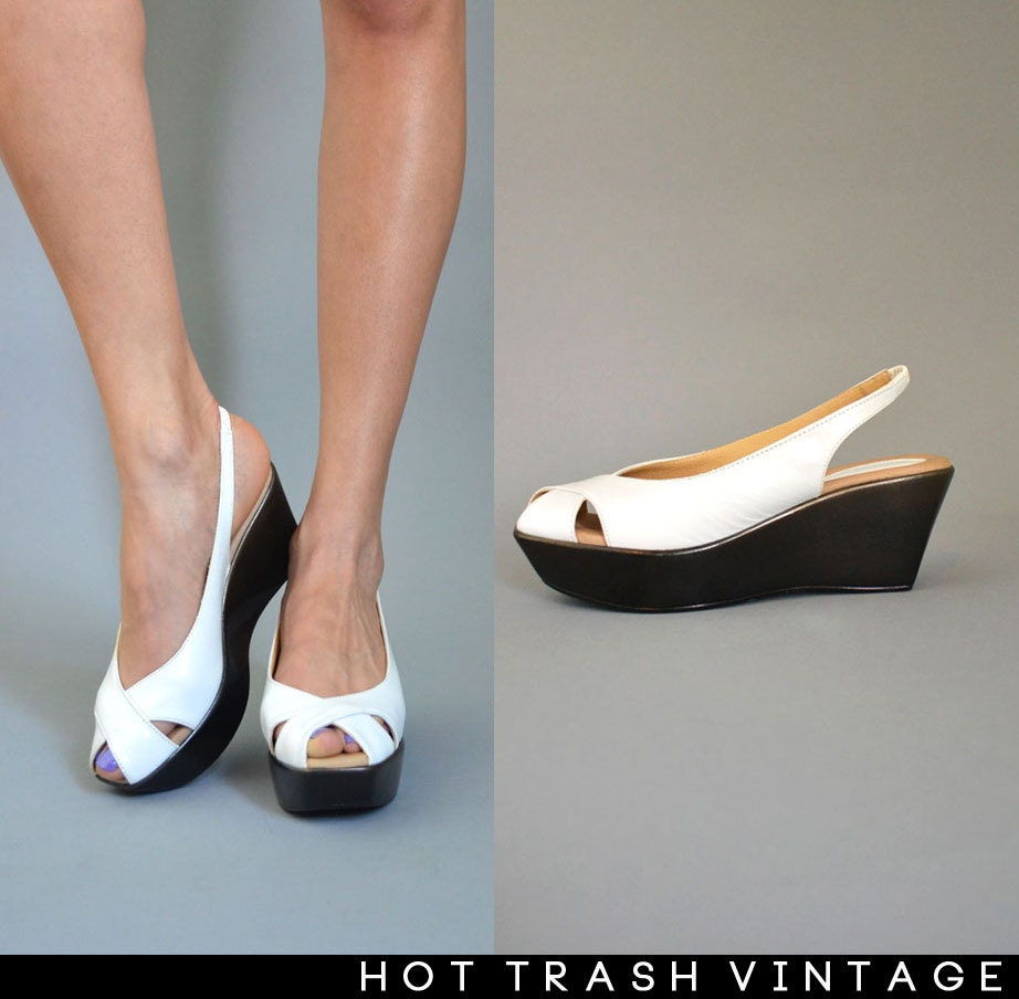 White Criss Cross Peep-Toe Leather Platforms